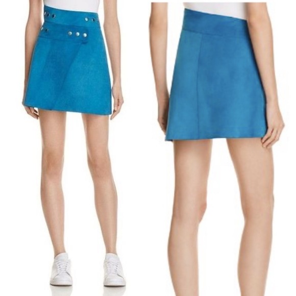 Maje Dresses & Skirts - NWT Maje Joseph Goat Leather Suede Wrap Studded Skirt XS Bleu Asymmetrical Moto